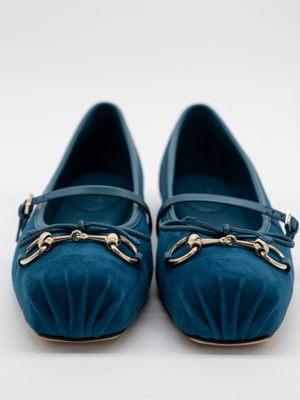 size 37.5G 7.5 US Gucci Horsebit Ballet Flats Blue Suede Mary Jane - Picture 2 of 12